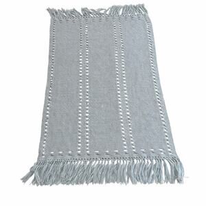 Light Blue Hand Crochet Fringed Couch Throw Lap Blanket Afghan 40x78" Acrylic